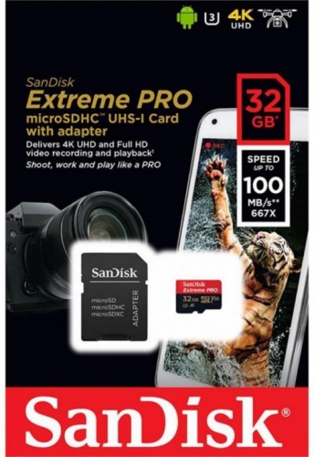   SanDisk Extreme Pro microSDHC Class 10 UHS Class 3 V30 A1 100MB/s 32GB + SD adapter  4